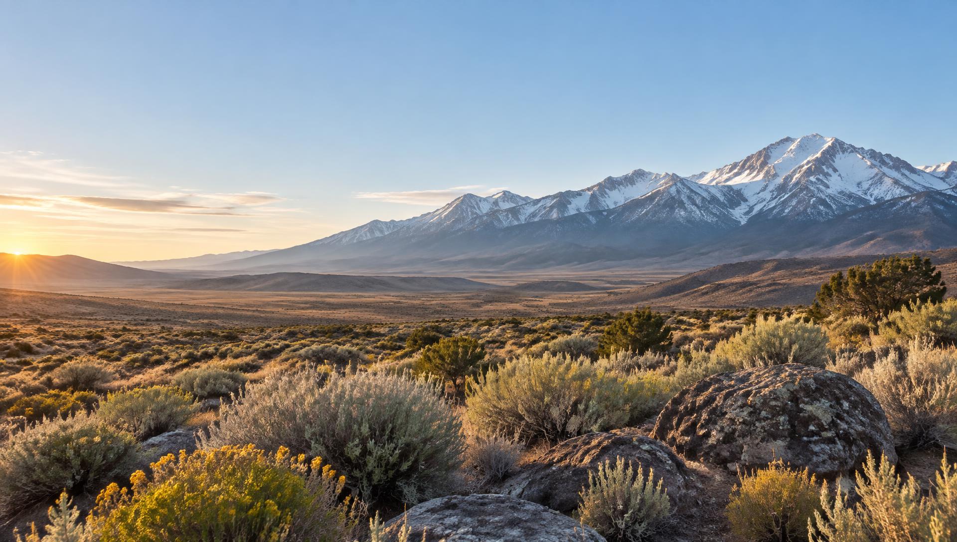 Sagebrush landscape beneath the Sierra Nevada mountains